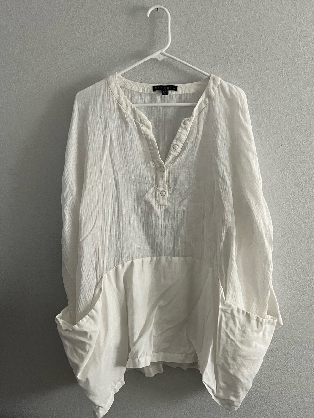 Lafayette 148 White linen Front Pocket Henley Tunic Size M/L